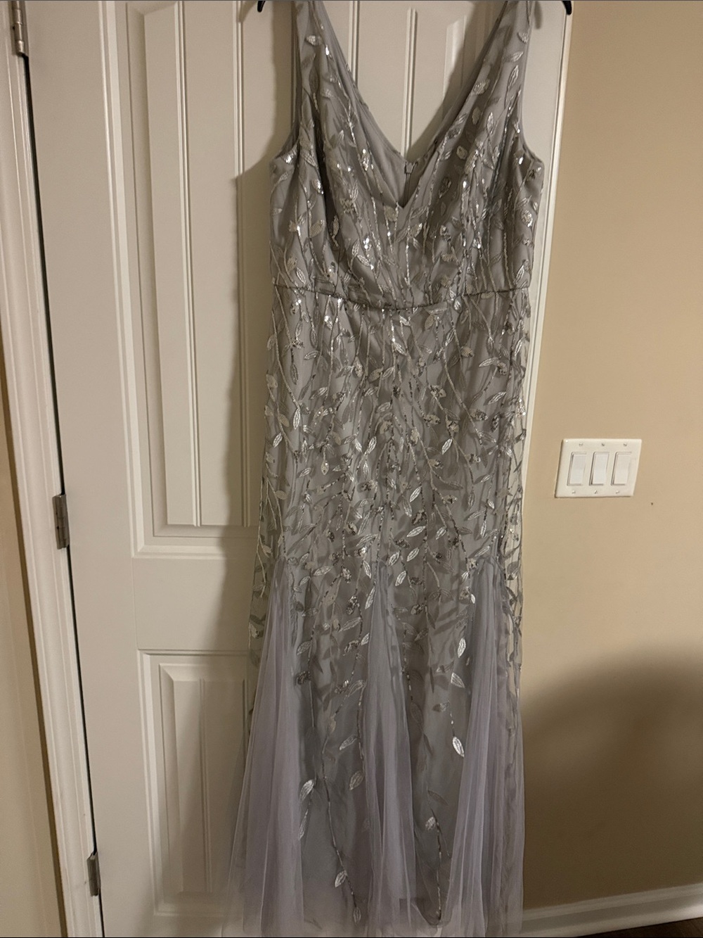 Ever Pretty Silver Gray Beaded V-Neck Maxi Dress